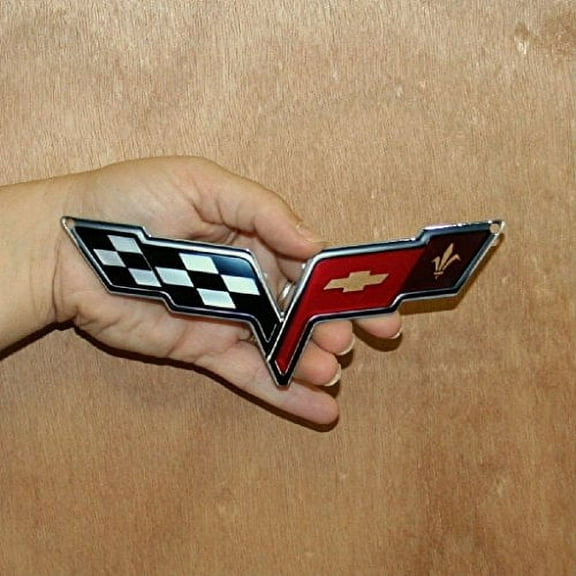 C6 Corvette Crossed Flag Metal Magnet Emblem : 6" x 2.5"