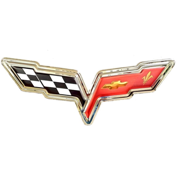 C6 Corvette Crossed Flags Stainless Steel Wall Hanging Sign - Chrome : 22" x 9"