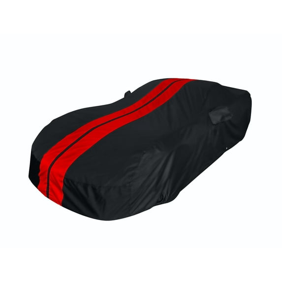 C6 Corvette Indoor/Outdoor Car Cover - Ultraguard Plus 300 Denier for 2005-2013 Base, Z51, Grand Sport, Z06, ZR1 Black with Red Stripes
