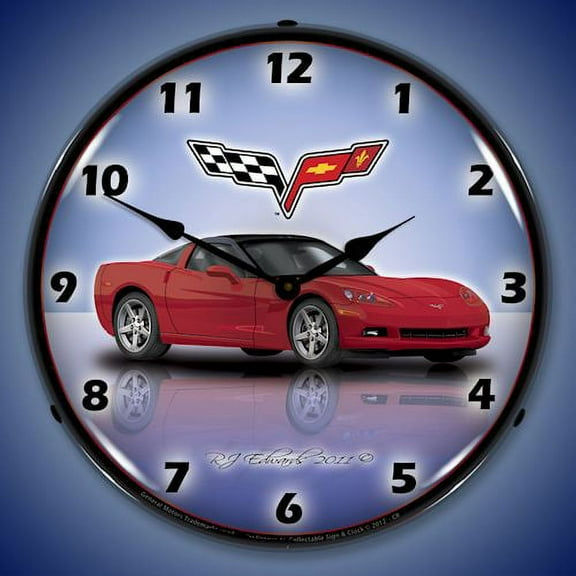 C6 Corvette Lighted Clock - Crystal Red