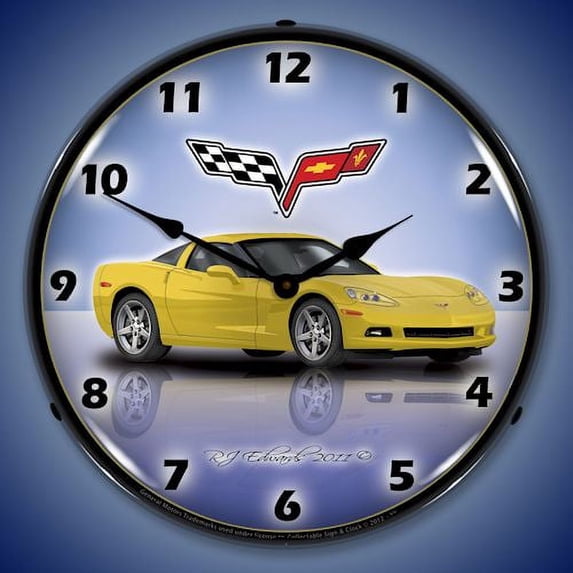 C6 Corvette Lighted Clock - Velocity Yellow
