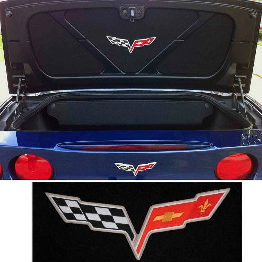 C6 Corvette Trunk Lid Liner with Cross Flag Embroidered Emblem 3 Piece