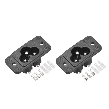 C6 Panel Mount Plug Adapter AC 250V 2.5A/5A 3Pins IEC Inlet Plug Power Socket Straight with Heat Shrink Connectors 2pcs