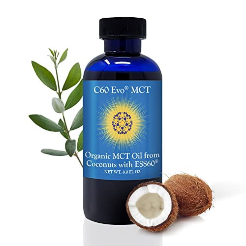 C60 Evo MCT Oil from Coconuts with C60 ESS60, Immune Support, Sleep Aid Rich in Antioxidants, Flexibility and Joint Support Supplement, Promotes MCT Wellness for Energy Boost, 8 oz