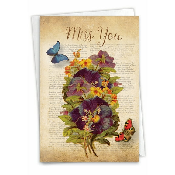 C6477AMYG Hilarious Miss You Card 'Fluttering Words' with Envelope by NobleWorks