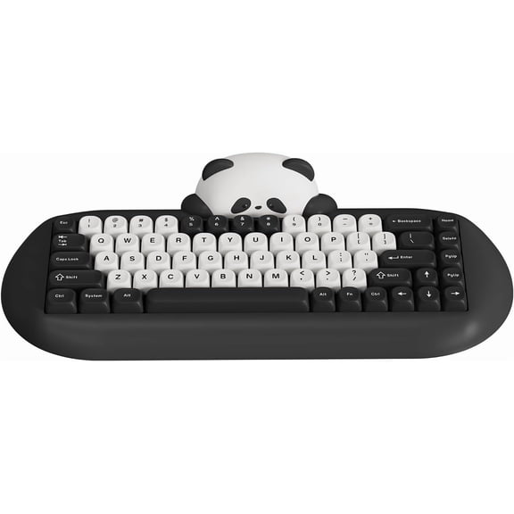 C68 Panda  Mechanical Gaming Keyboard, 68  Cute Layout with PBT Keycaps, Backlit, Hot Swappable,Creamy Switches,BT5.0/2.4G/Wired for Win/(Black,Panda )