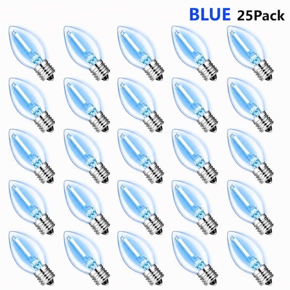 C7 Blue Filament Blubs, E12 Screw-Base LED Night LightChristmas Decorative Bulbs, 0.5W Mini Bulbs 25 Pack