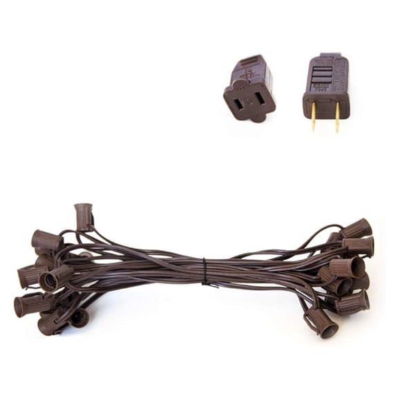 C7 Brown String Lights 25ft - Holiday & Outdoor Lighting - 25 Sockets, 12" Spacing, SPT-1 Wire, Brown Strand