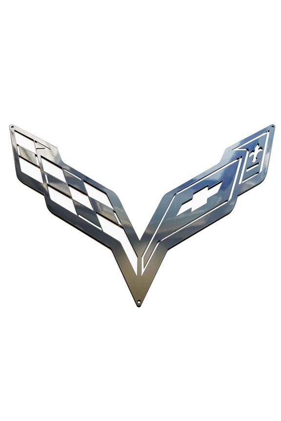 C7 CORVETTE CROSSED FLAG FINISHED IN PCHROME WALL EMBLEM 24" x 15" CROSS FLAG