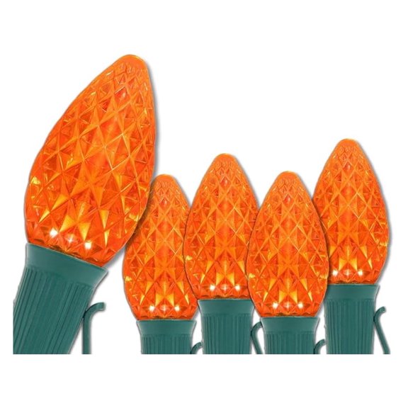 C7 Christmas Lights 25ft - Orange LED Holiday String Lights, Green Wire - OptiCore Bulbs for Party & Home Decor