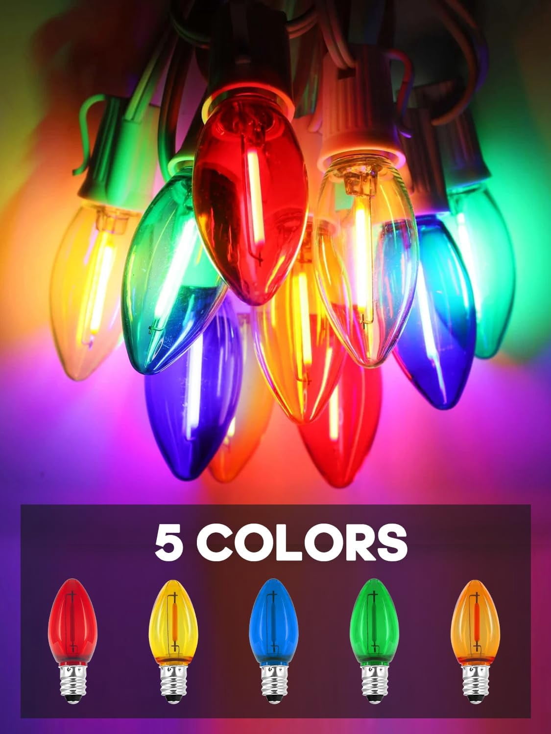 C7 Colored Light Bulbs, Led Night Light Bulbs Multicolor 25 Pack ...