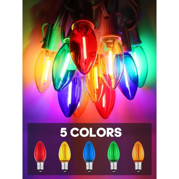 C7 Colored Light Bulbs, Led Night Light Bulbs Multicolor 25 Pack ...