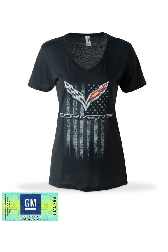 C7 Corvette American Legacy Ladies V Neck T-Shirt/Black Small