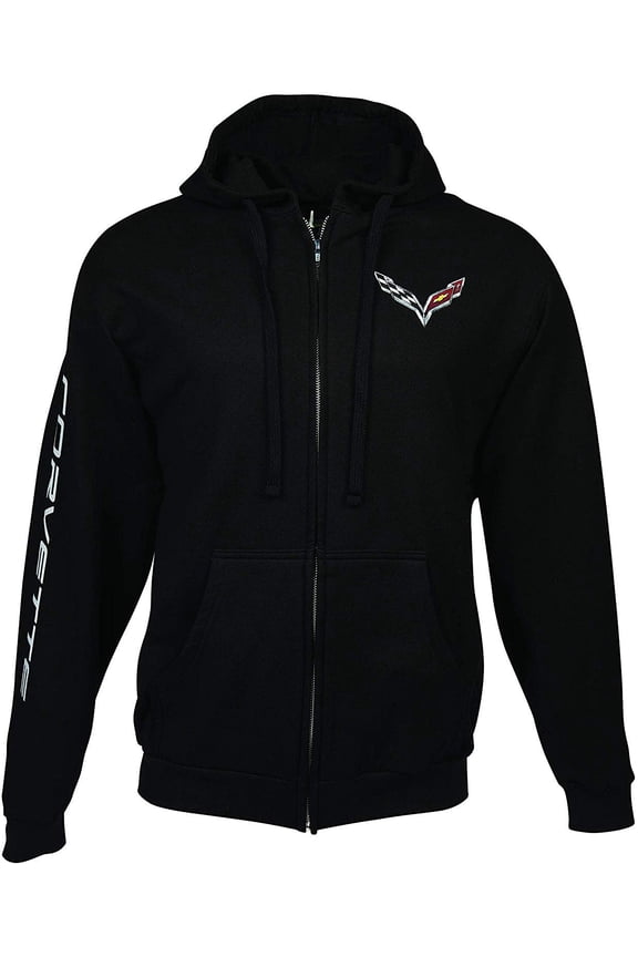 C7 Corvette Born in The USA American Legacy Zip Up Hoodie Jacket - Black