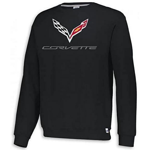 C7 Corvette Crewneck Sweatshirt with Crossed Flags Logo Medium, Black
