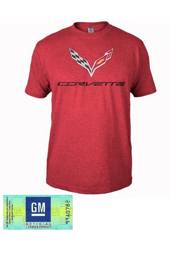 C7 Corvette Crossed Flag Logo T-shirt : Heather Red Large