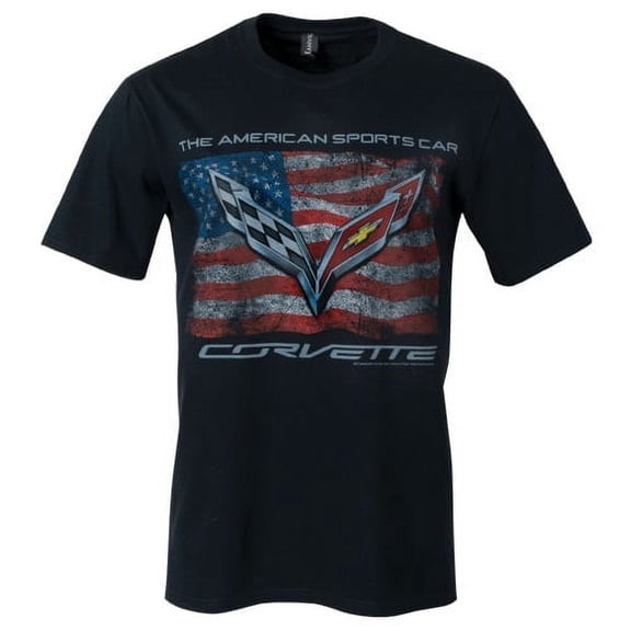 C7 Corvette Distressed American Flag Black T-Shirt - Large