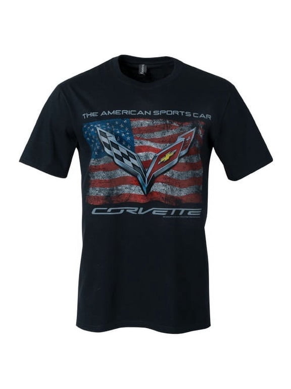 C7 Corvette Distressed American Flag Black T-Shirt - XL