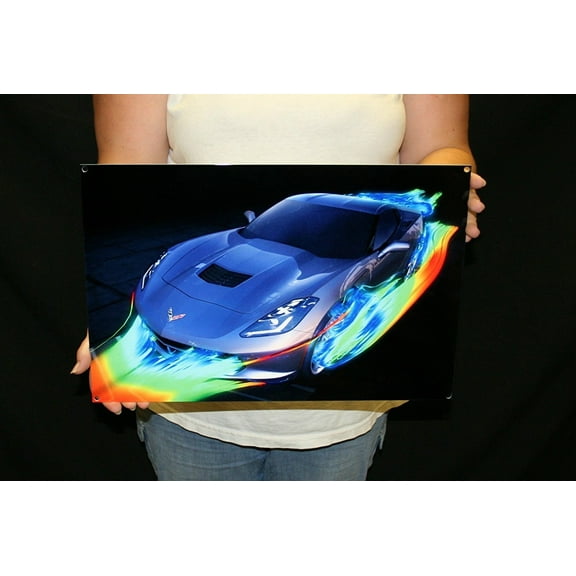 C7 Corvette Gray Wind Tunnel Metal Wall Hanging Sign : 18" x 12"