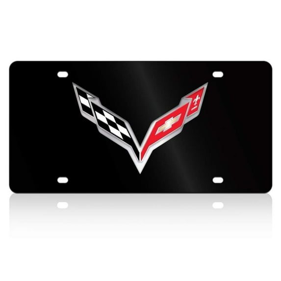 C7 Corvette License Plate Black Crossed Flags