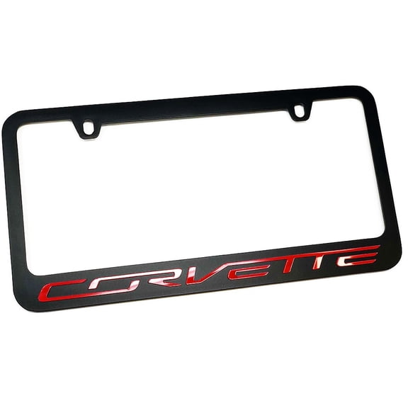 C7 Corvette License Plate Frame - Black w/ Red Script