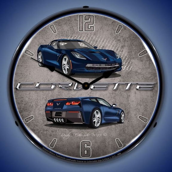 C7 Corvette Lighted Clock - Night Race Blue