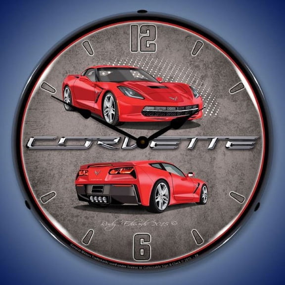 C7 Corvette Lighted Clock - Torch Red