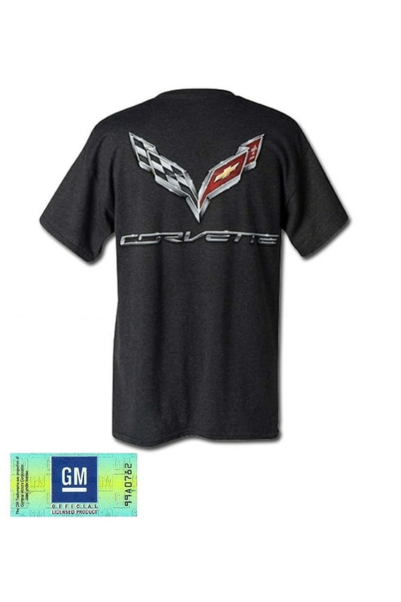 C7 Corvette Logo Flag T-shirt : Charcoal X-Large