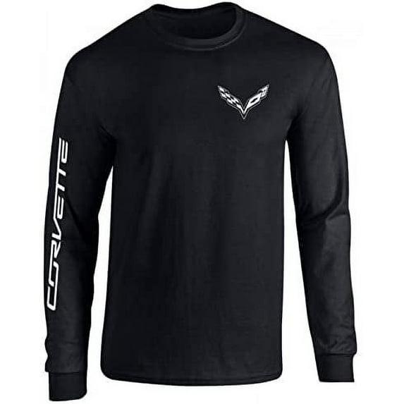 C7 Corvette Long Sleeve T-Shirt - C7 Logo with Corvette Script on Sleeve Medium, Black