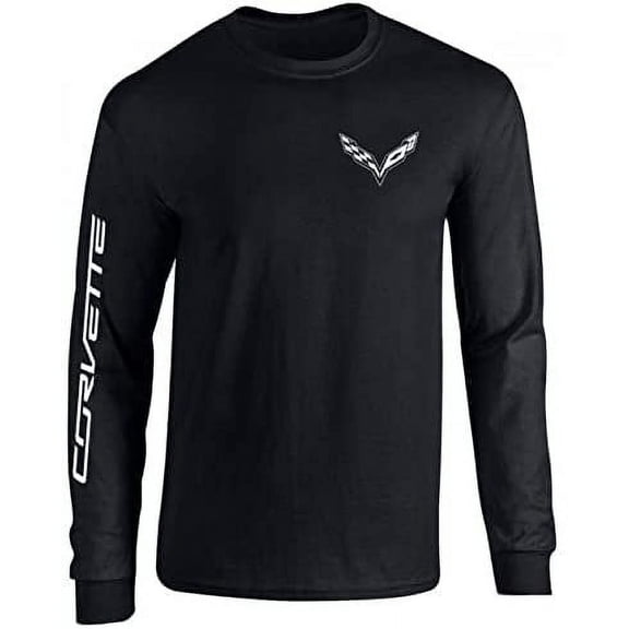 C7 Corvette Long Sleeve T-Shirt - C7 Logo with Corvette Script on Sleeve X-Large, Black