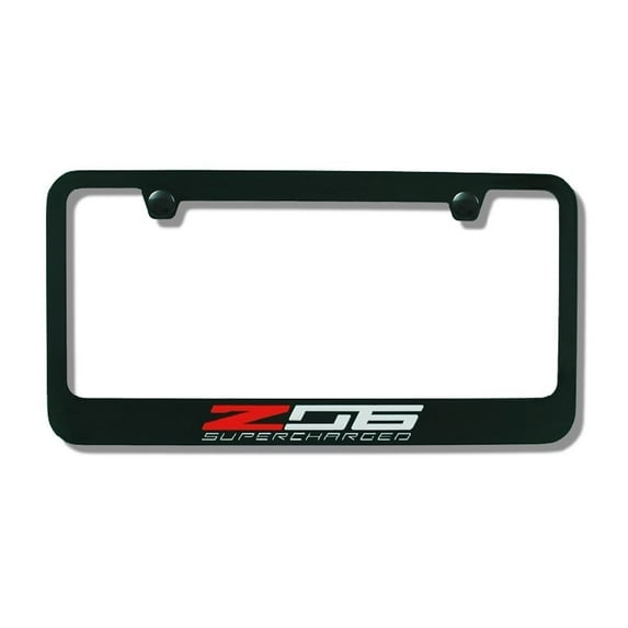 C7 Corvette Stingray Black License Plate Frame w/Z06 Supercharged Script