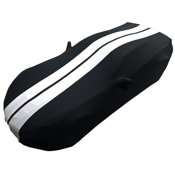 C7 Corvette Ultraguard Stretch Satin Indoor Car Cover : for 2014-2019 Stingray, Z51, Z06, Grand Sport Corvettes - The Ultimate Custom Fit Black with Gray Stripes