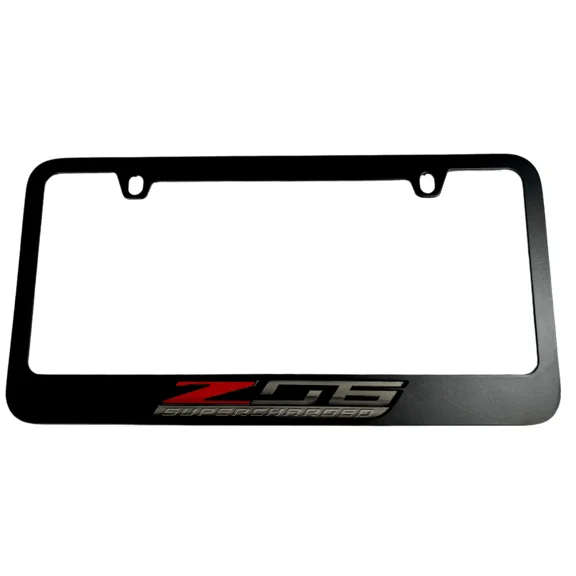 Chevy Corvette C7 Z06 Black Supercharged Zinc Alloy License Plate Frame Licensed
