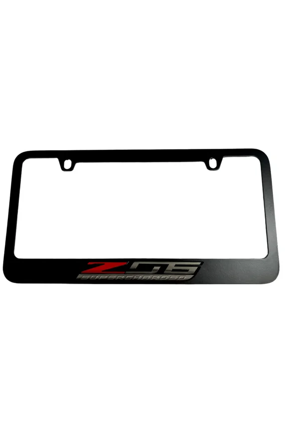 Chevy Corvette C7 Z06 Black Supercharged Zinc Alloy License Plate Frame Licensed