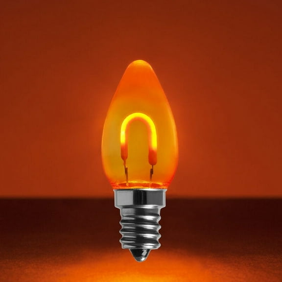 C7 FlexFilament Shatterproof Orange LED Christmas Lights Replacement Vintage Edison Bulbs, 0.8W E12 Base (Pack of 5)