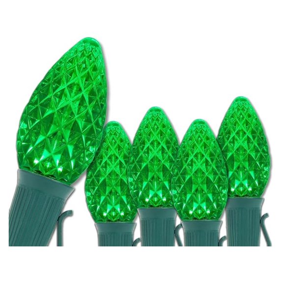 C7 Green Christmas Lights - 25 LED Bulbs, 25ft Heavy Duty Green Wire - St Patrick's Day, Holiday, Party Decorations - OptiCore Steady Lit