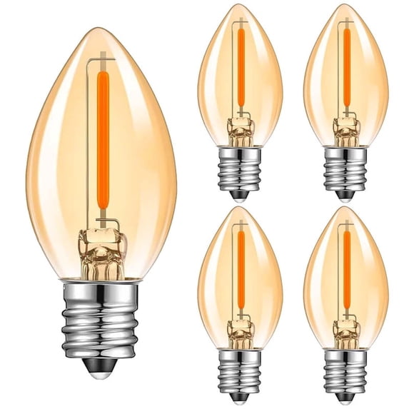 C7 LED Bulbs 0.5W, Amber Glow Night Lights, 2200K Warm Light, E12 Base, 5W Equivalent, Vintage Filament, Non-Dimmable 5Pack