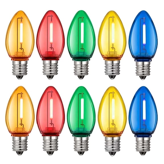 C7 LED Light Bulb, E12 Base, 1W, Multicolor (Orange, Red, Green, Yellow, Blue), Non-Dimmable, for Decorative Lighting