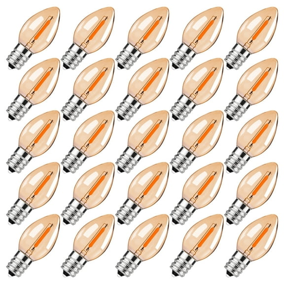 C7 Led Replacement Christmas Light Bulb, 25 Pack C7 Shatterproof Led Bulbs for Christmas Outdoor String Lights, E12 Candelabra Base, Commercial Grade Holiday Bulbs, Warm White