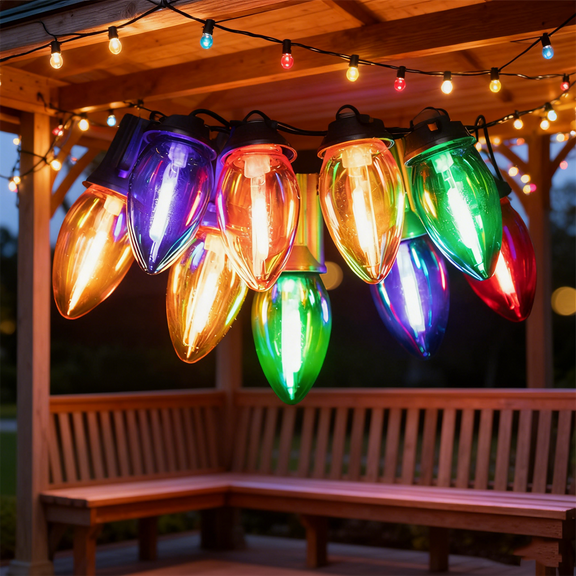 C7 Multicolor Christmas Lights Outdoor Indoor,LED String Lights with Bulbs,Waterproof & Connectable,for Roofline,Christmas Tree,Patio,Garden,Porch Holiday Decor,E12 Base