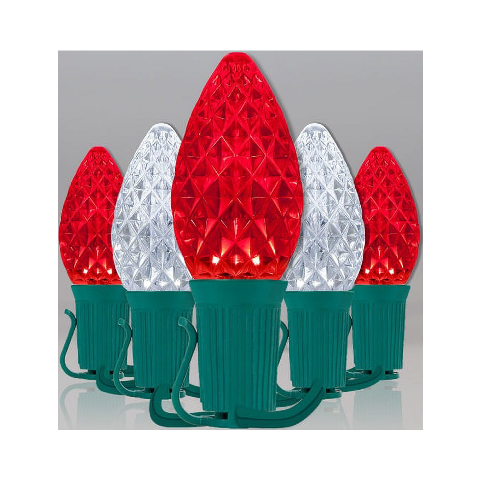 OptiCore C7 Red and White Christmas Lights Cool White, LED String Lights with Shatterproof Christmas Bulbs, 50 Lights, 50ft