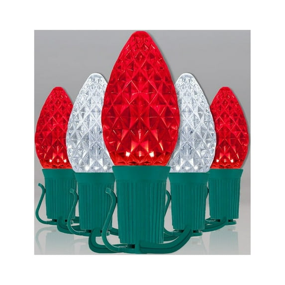 C7 OptiCore Commercial Red and Cool White Christmas Lights - LED Christmas String Lights Outdoor Christmas Holiday Lights Green Wire (50 Lights 50 ft)