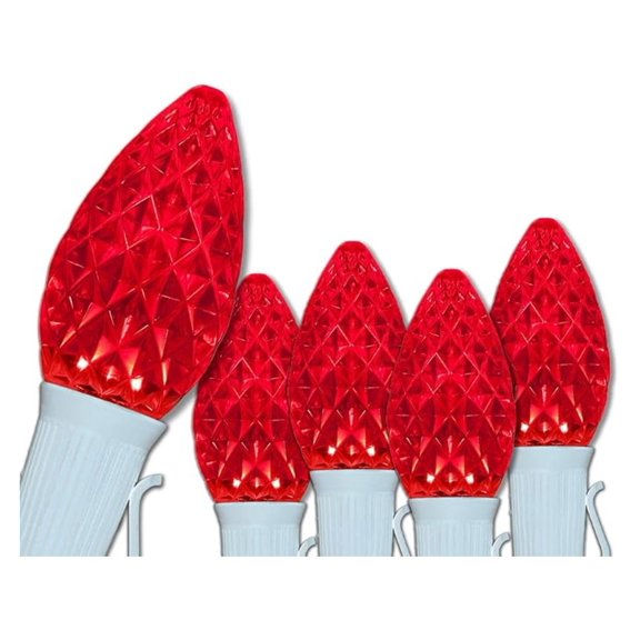 C7 Red Christmas Lights - 25ft Outdoor String Lights, LED Steady Red, Heavy Duty White Wire - 25 Bulbs