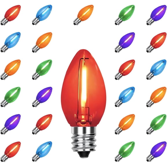C7 Replacement Bulbs, 25 Pack Multicolor LED Christmas Light Bulbs, E12 Candelabra Base for Indoor/Outdoor String Lights, Xmas Tree, Patio, Holiday Party Decor