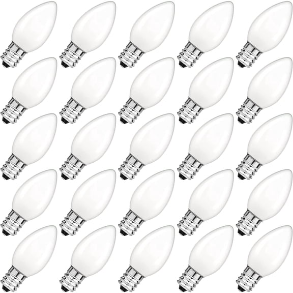 C7 Replacement LED Light Bulbs E12 Candelabra LED Light Bulbs 0.5W Equivalent 5W Warm White 2700K Low Lumens Small Milky White Led bulbs for Outdoor String Lights Non Dimmable, Pack Of 25