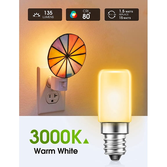 C7 S6 Night Light Bulb, 15 Watt Light Bulbs Equivalent(1.5W), Mini LED Bulb Candelabra E12 Base, Soft/Warm White 3000K LED, Small Light for Bedroom Salt Lamp(6 Pack)