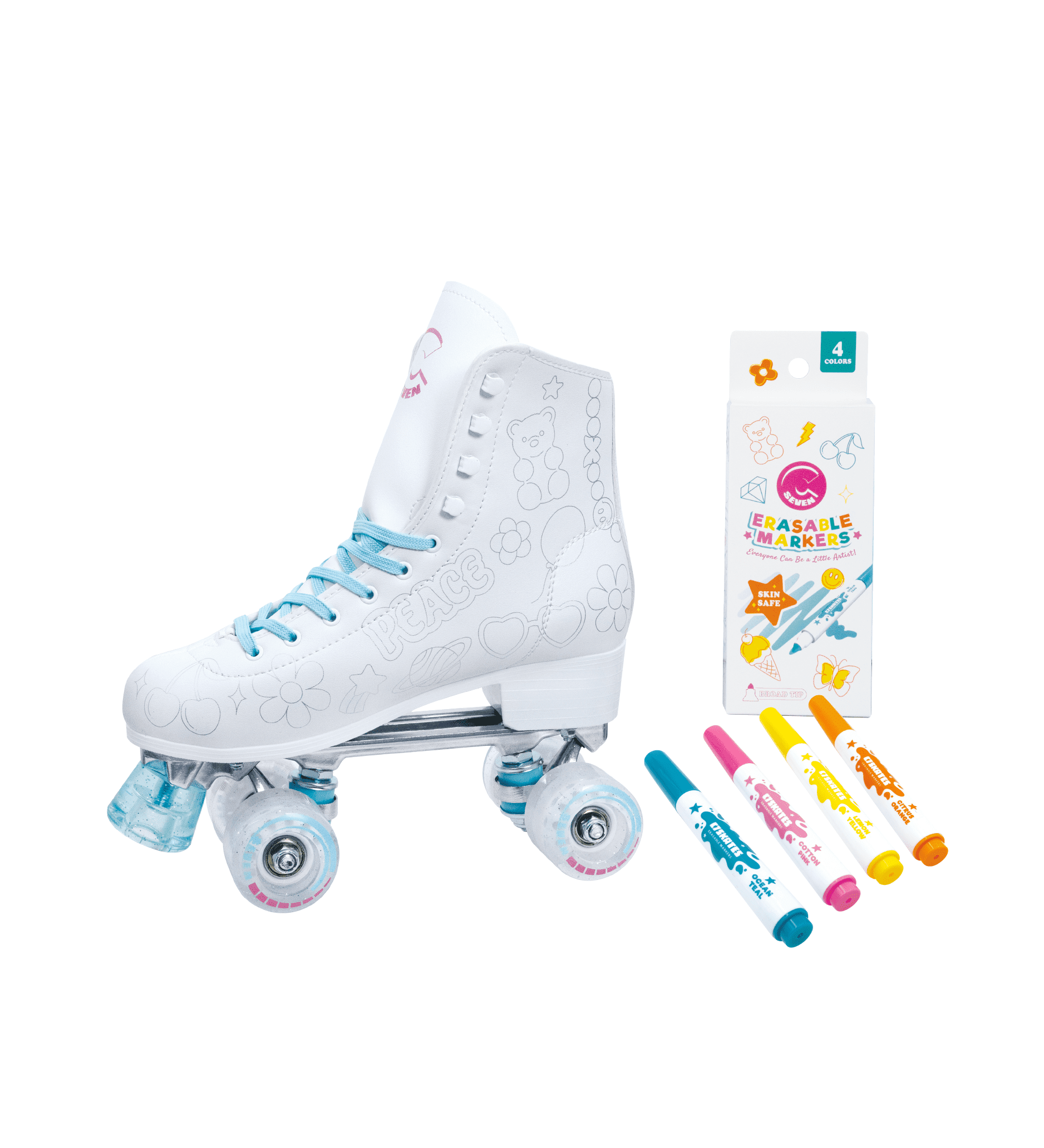 C7Skates Color Me Quad Skates - Personalized Skates with Erasable Markers (Women's 7 / Youth 6 / Men's 6)