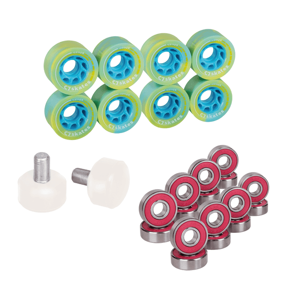 C7skates Roller Skate 62 mm Wheels, Stoppers and Bearings Combo, Lucid Green