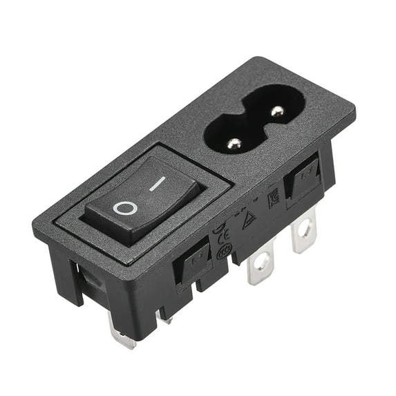 C8-8 Panel Mount Plug Adapter AC 250V 2.5A 2 Pins 1.5mm Buckle IEC Inlet Module Plug Power Socket with 2P ON-OFF Switch