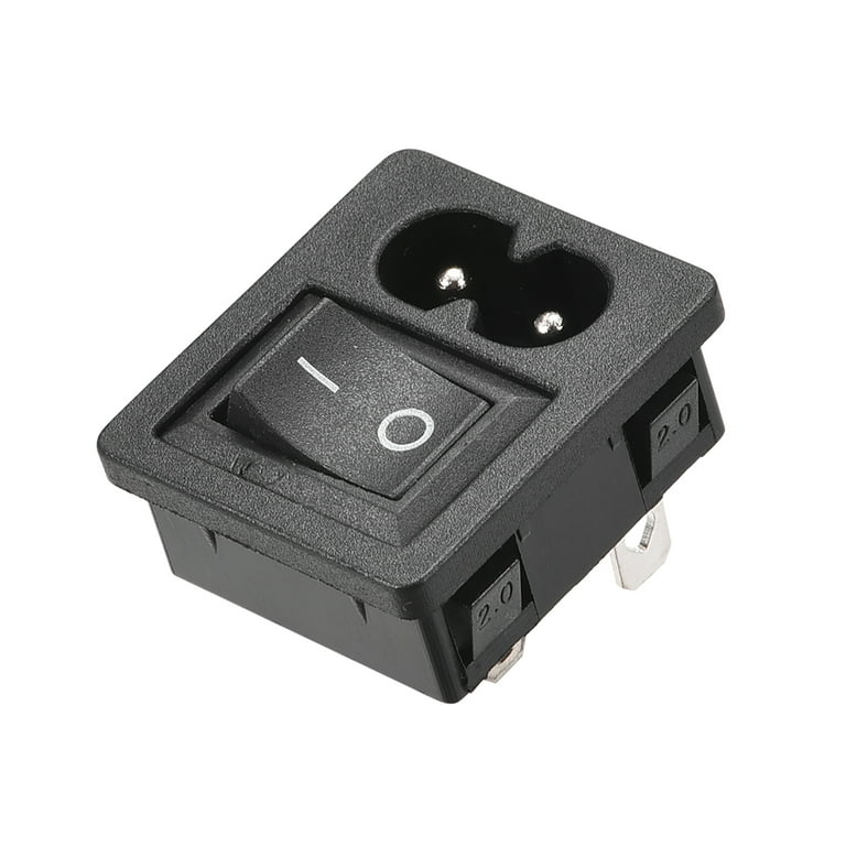 C8-8 Panel Mount Plug Adapter AC 250V 2.5A 2 Pins 2mm Buckle IEC Power  Socket with 3P ON-OFF Switch 